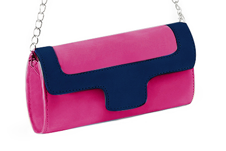 Fuschia pink and navy blue women's dress clutch, for weddings, ceremonies, cocktails and parties. Front view - Florence KOOIJMAN